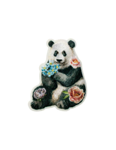 Applicatie, Patch, Strijkapplicatie: Panda met bloemen