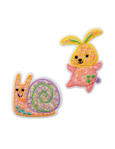 Appliques, Patch, Écusson thermocollant : Lapin et escargot multicolores, 2 pcs.