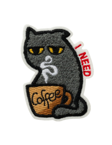 Applikation, Patch, Bügelbild: I need coffee Katze