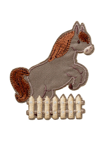 Appliques, Patch, Écusson thermocollant : Cheval gris avec clôture