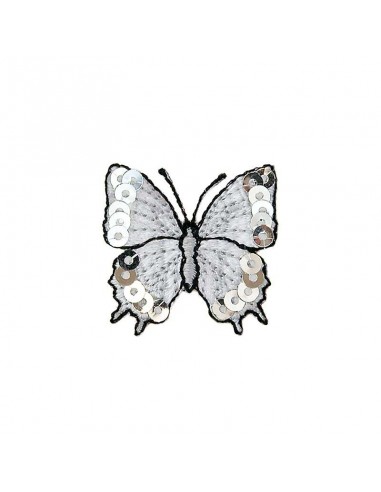 Appliques, Patch, Écusson thermocollant : Papillon avec des paillettes d'argent