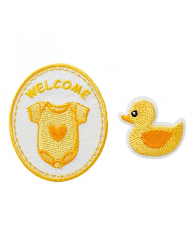 Applicatie, Patch, Strijkapplicatie: Welcome Baby geel, 2 stuks.