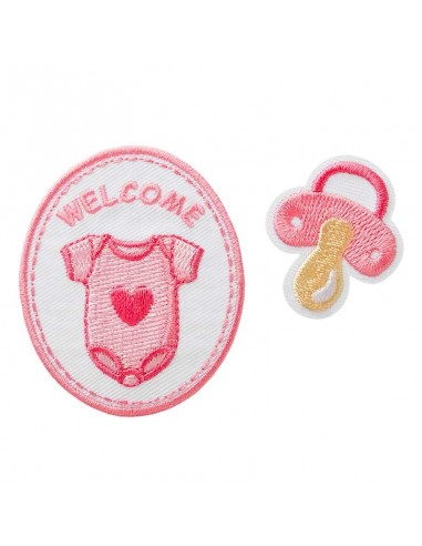 Applicatie, Patch, Strijkapplicatie: Welcome Baby roze, 2 stuks.