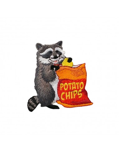 Applikation, Patch, Bügelbild: Waschbär mit Chips