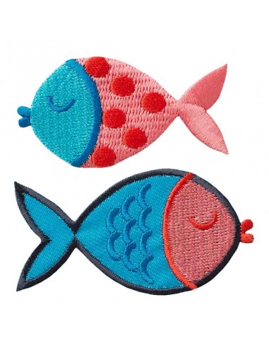 Application,Patch: Poissons 2 pcs rouge-bleu