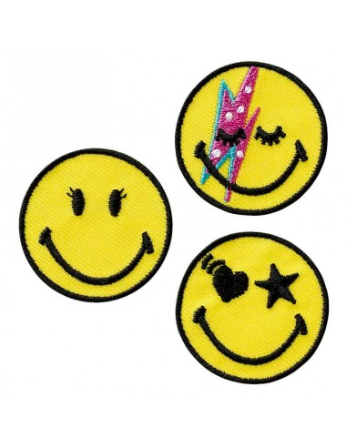 Appliqué, Patch, Iron-on: Smiley © Rock 3 stuks